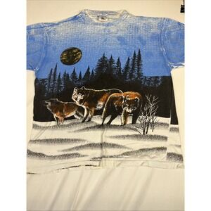 Vintage 90s Caribbean Dream Wolf All Over Print White T-Shirt XL